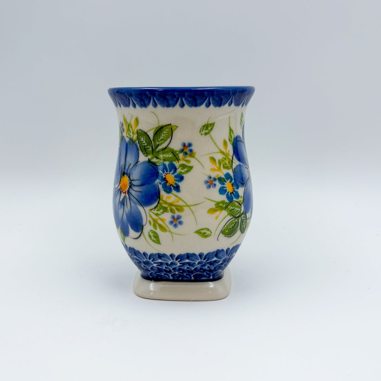 Tulip Mug 10oz. Handcrafted Polish pottery stoneware:  UNIKAT Blue Daisy