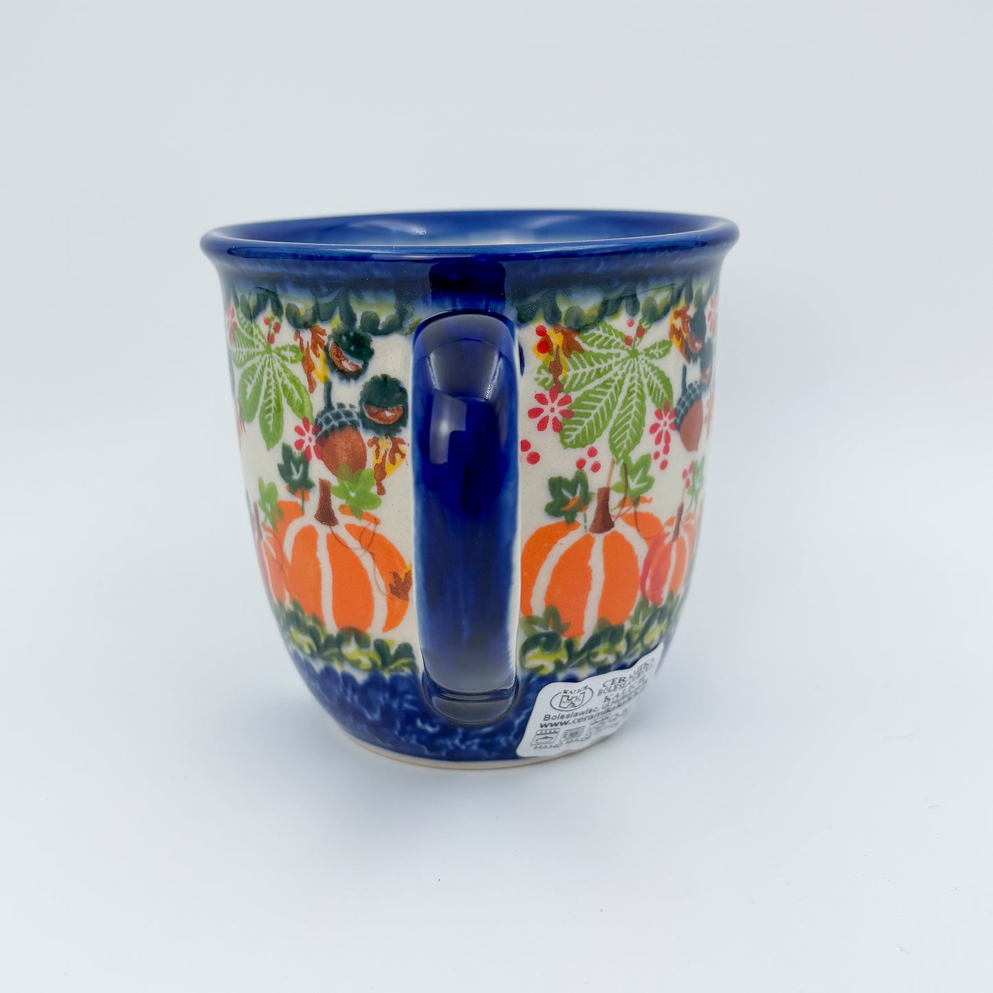 14 oz Viking Mug. Handcrafted Polish pottery stoneware:  UNIKAT Hedgehog and Pumpkins