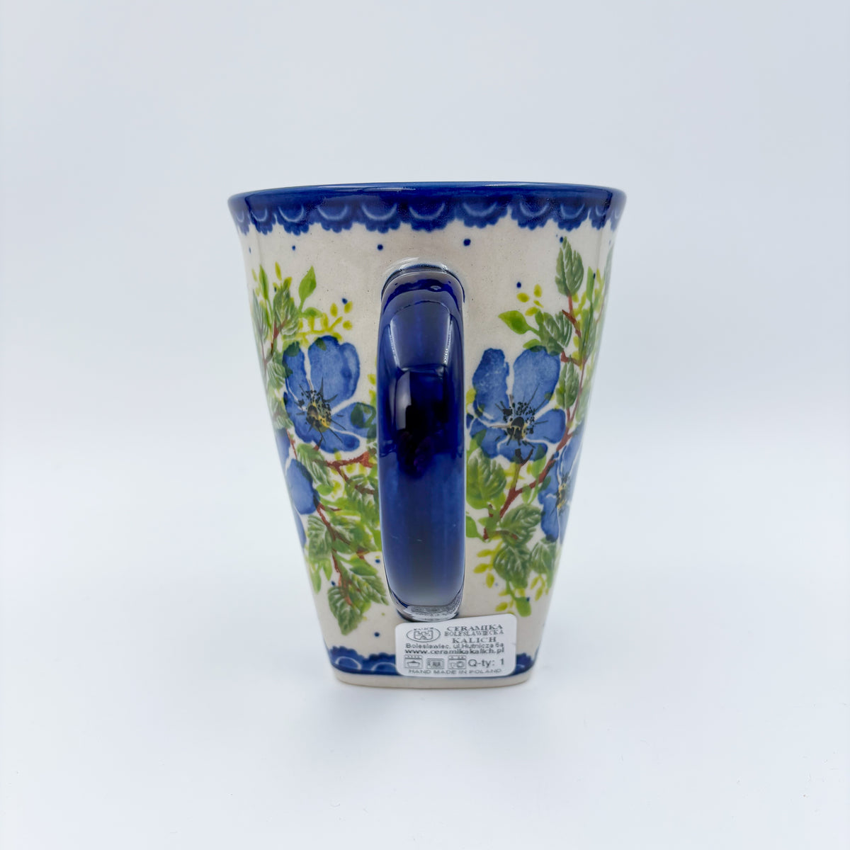 Mug XL 18oz. Handcrafted Polish pottery stoneware:  UNIKAT Blue Poppy Songbird