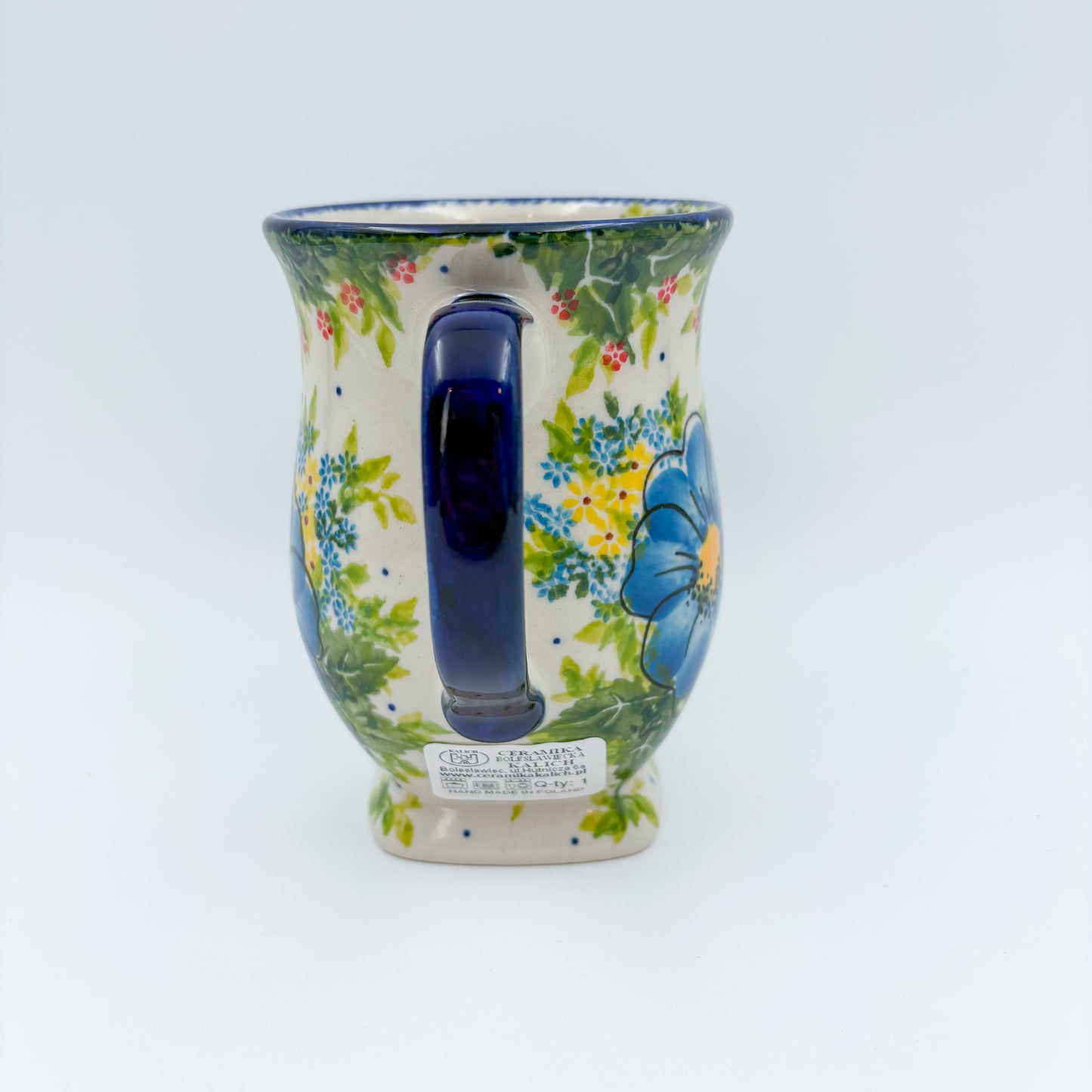Tulip Mug 10oz. Handcrafted Polish pottery stoneware:  UNIKAT Blue Poppy Dance