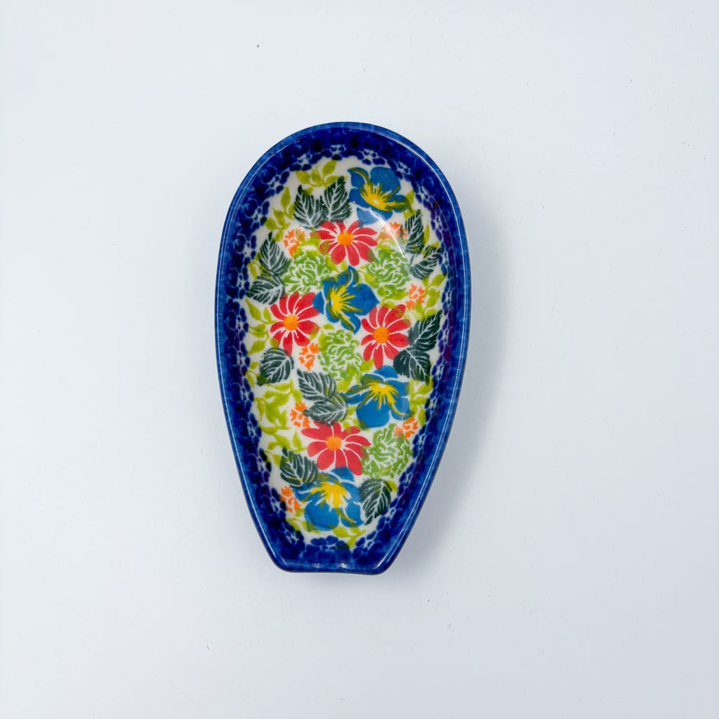 Spoon Rest 5”.  Handmade Polish pottery.  UNIKAT Garden Party