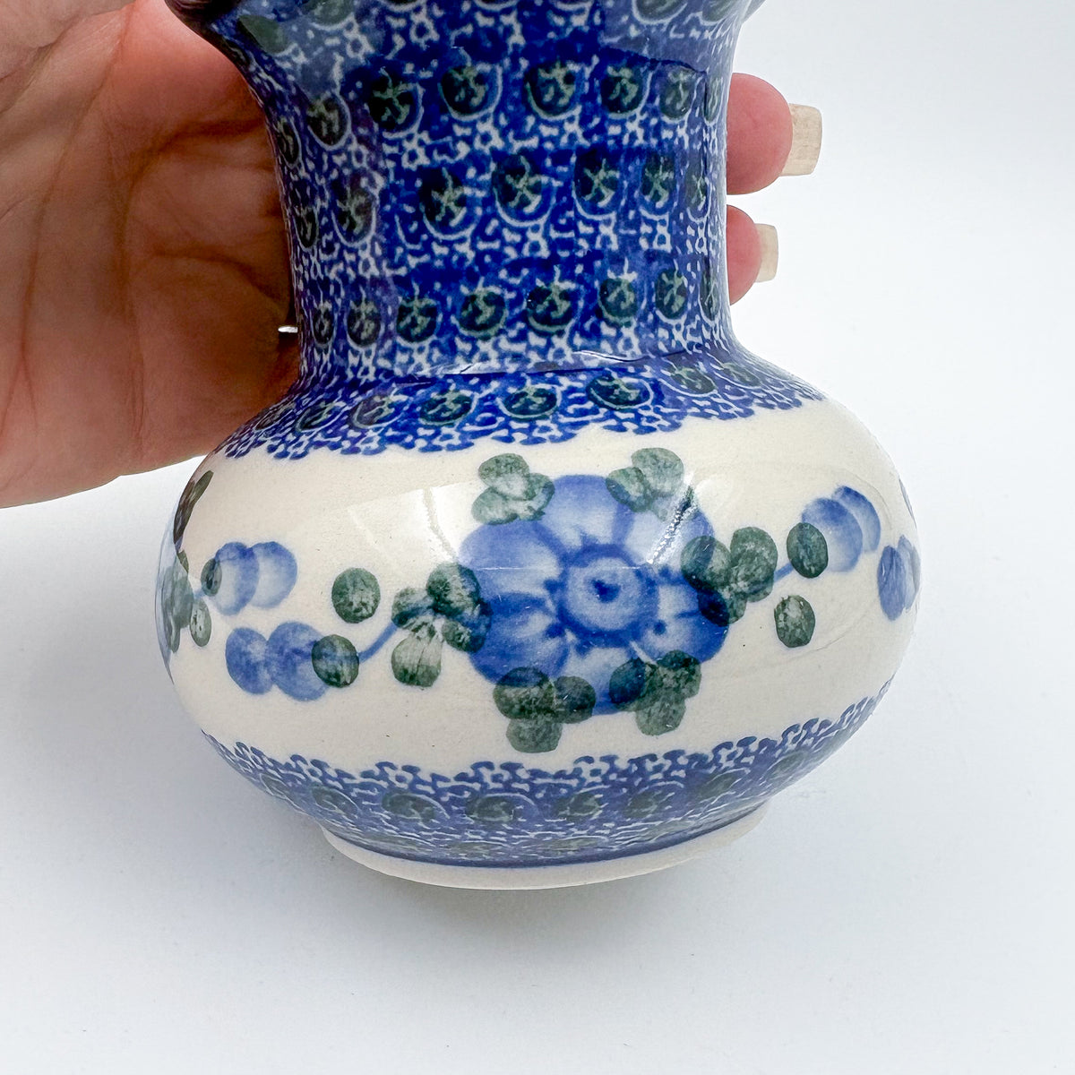 Vase Wavy 4”.  Handmade Polish pottery.  Blue Poppies