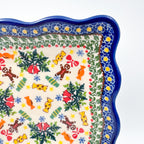 7" Square Scalloped Edge Cookie Plate.  Hand crafted Polish pottery stoneware: UNIKAT Candy Heaven Design