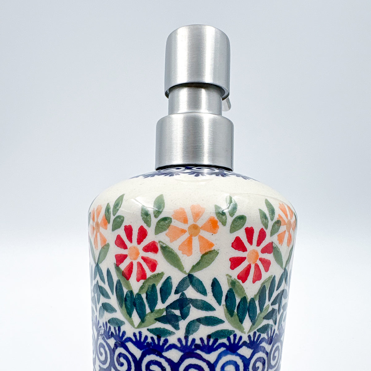 Soap Dispenser 8"  Handmade Polish pottery.  UNIKAT WIld Poppies