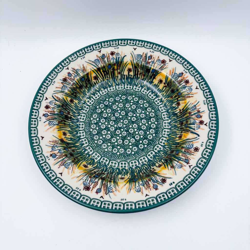 9”  Pasta Bowl.  Hand crafted Polish pottery stoneware: UNIKAT Wetland Reeds Design