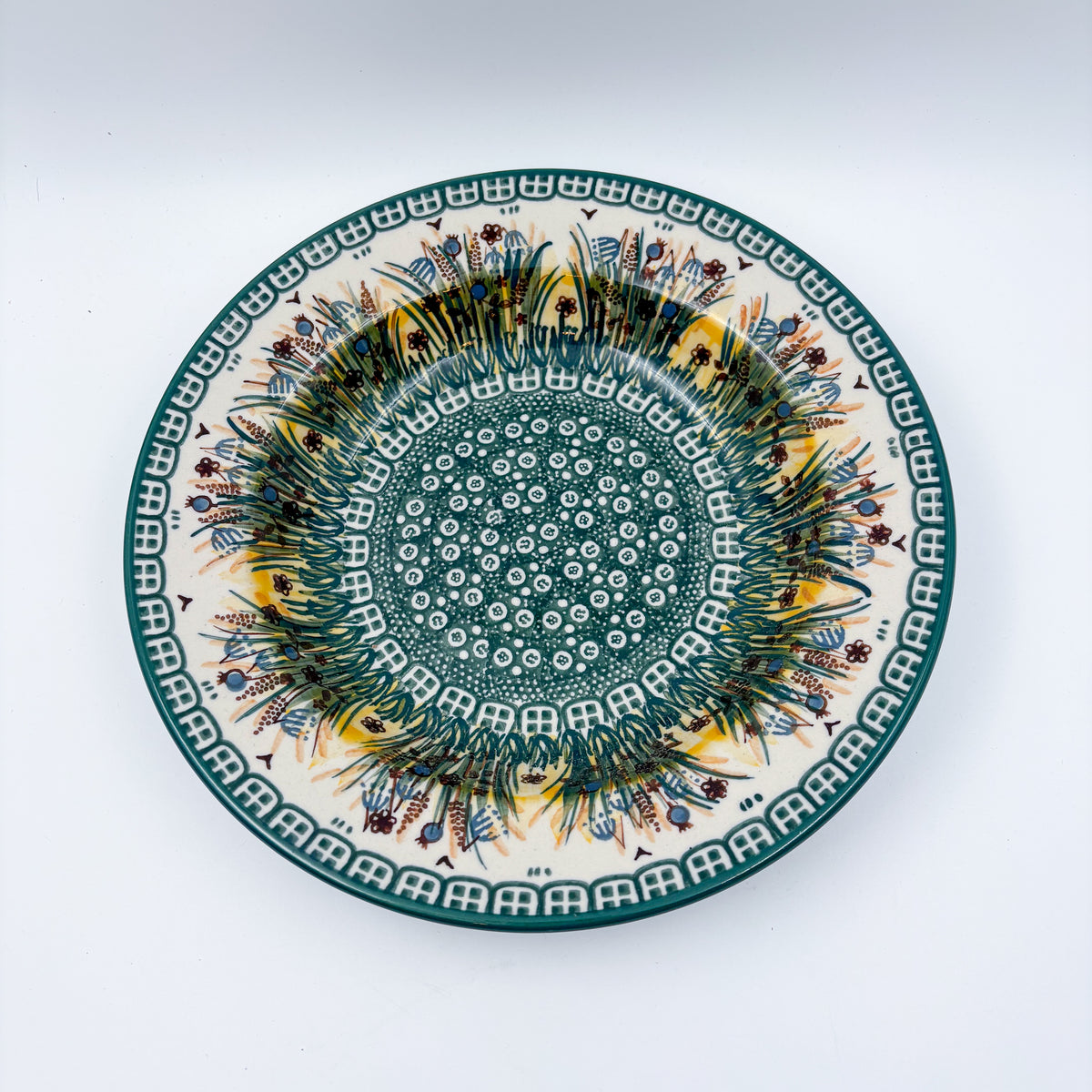9”  Pasta Bowl.  Hand crafted Polish pottery stoneware: UNIKAT Wetland Reeds Design