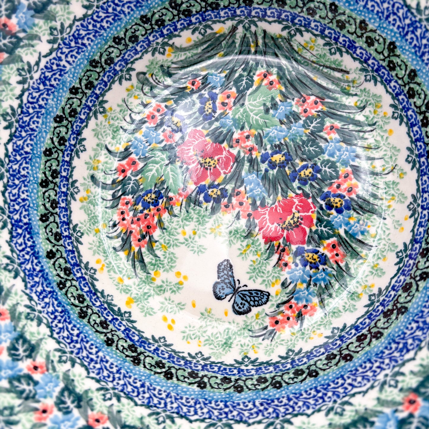 12" Wavy Bowl:  UNIKAT Spring Floral Garland