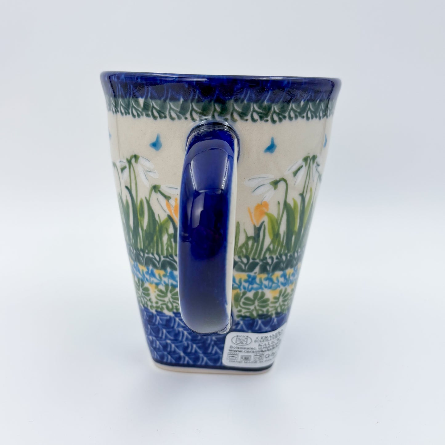 Mug XL 18oz. Handcrafted Polish pottery stoneware:  UNIKAT Snowdrop Garden