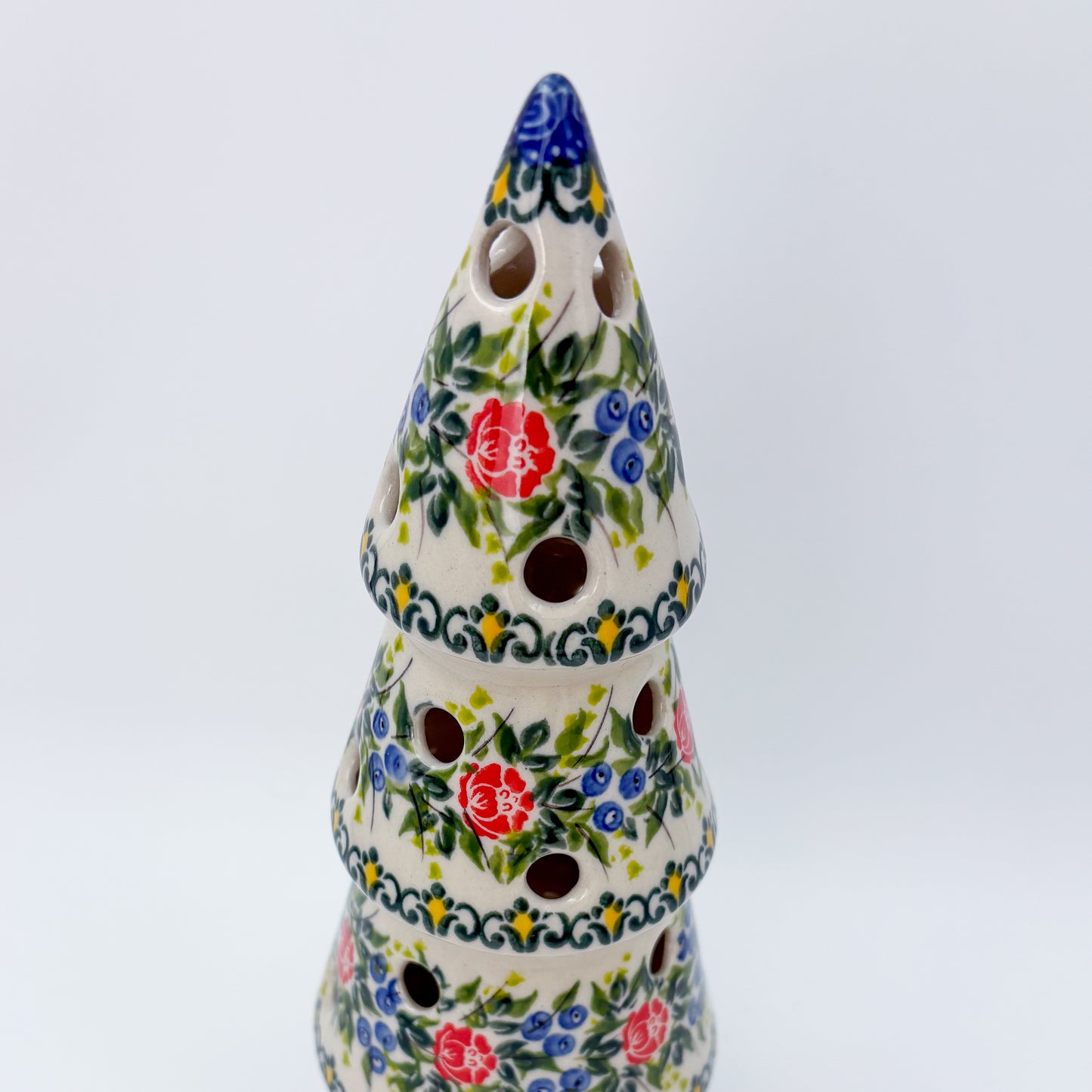 10.5" Christmas Tree Luminary. Handmade Polish pottery.  UNIKAT Roseberry Cottage Design