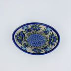 6” Oval Bowl.  Hand crafted Polish pottery stoneware:  UNIKAT Blueberry Design