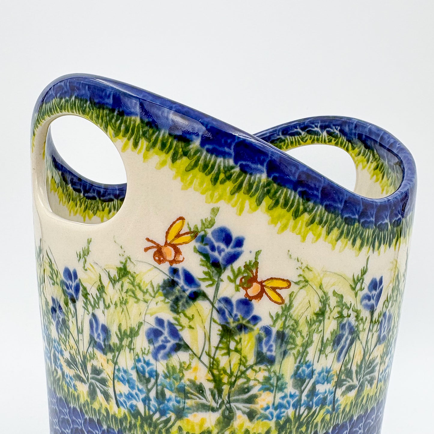 Basket Container & Utensil Med.  Handmade Polish pottery.  UNIKAT Bluebell Meadow Design