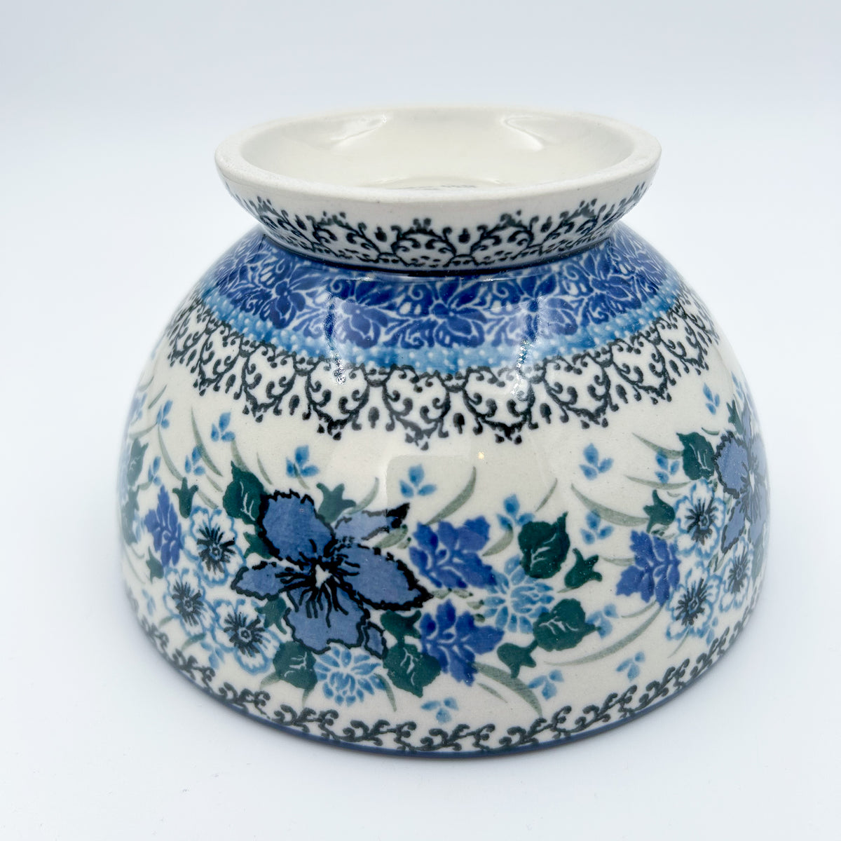 5” Pedestal Bowl.  Hand crafted Polish pottery stoneware: UNIKAT Rhapsody in Blue Design