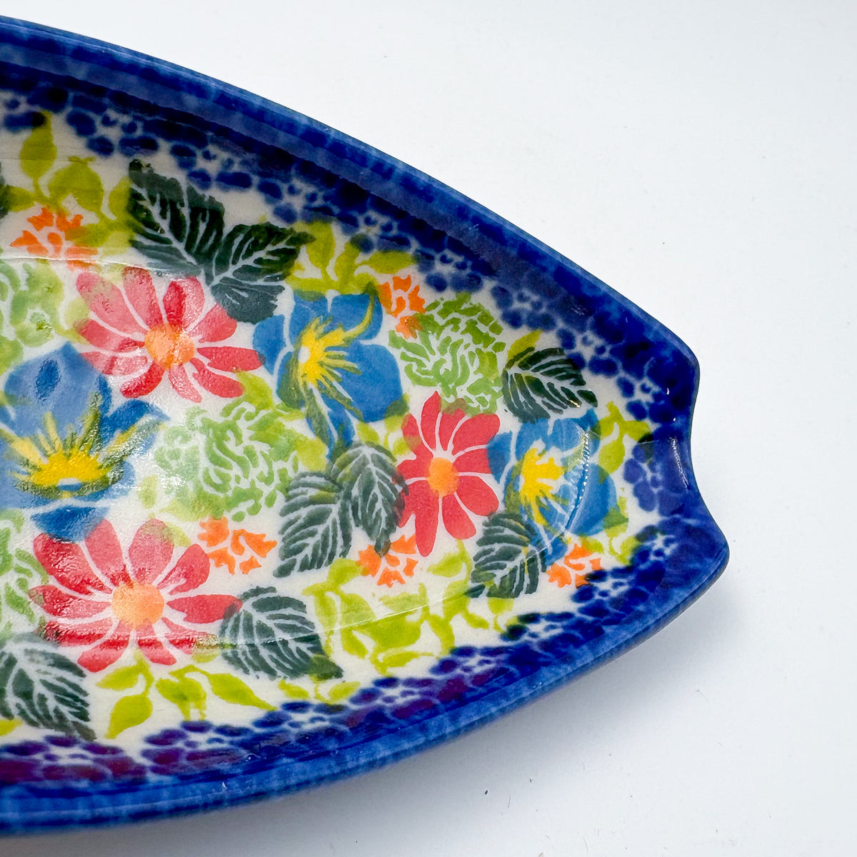 Spoon Rest 5”.  Handmade Polish pottery.  UNIKAT Garden Party