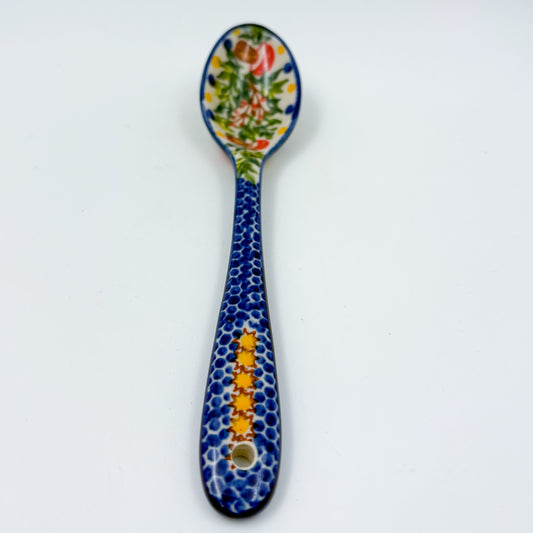Spoon Lg 8”.  Handmade Polish pottery. UNIKAT Mushroom and Holly