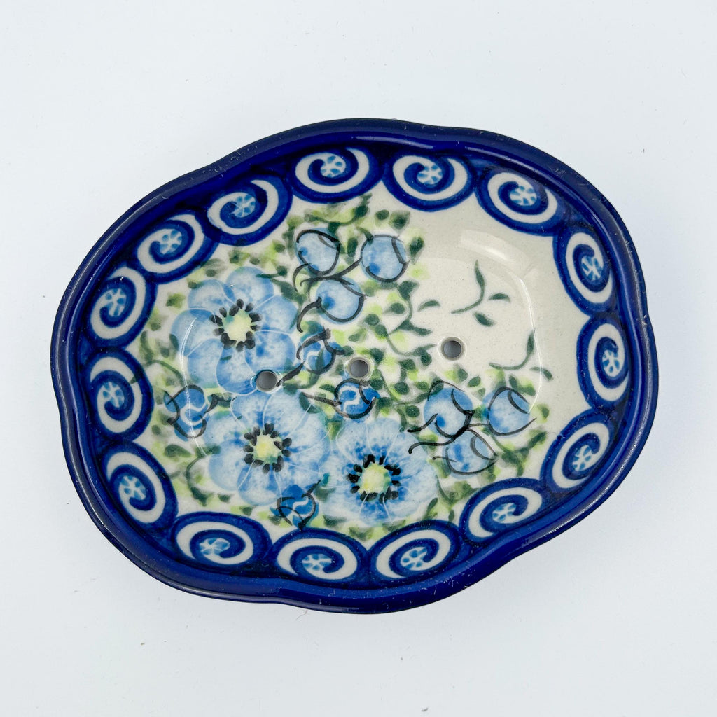 5” blue floral soap dish is a handmade by talented Polish artisans.