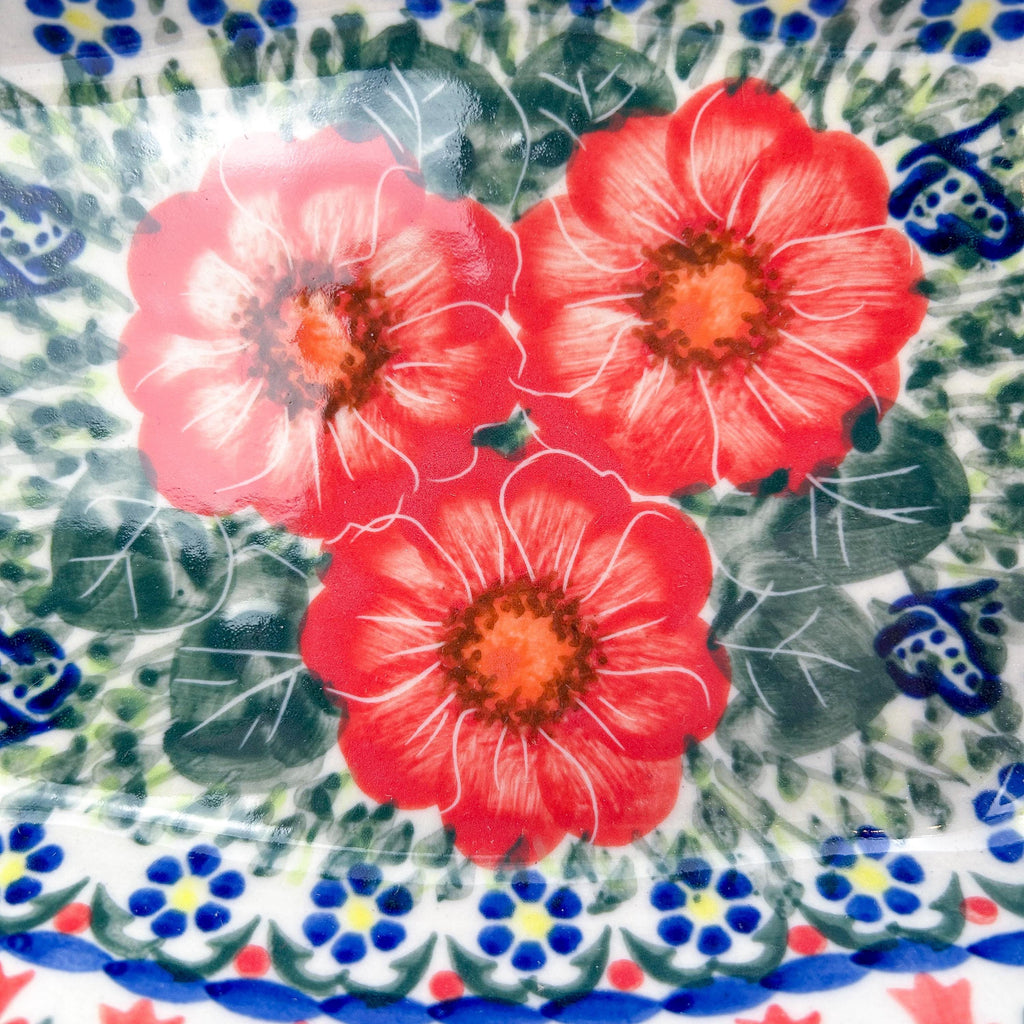 rectangular 8” baker with red poppy flowers is made by talented artisans