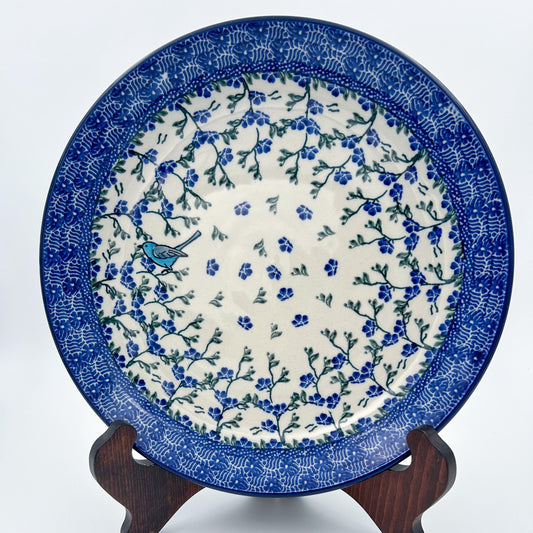10” Plate.  Hand crafted Polish pottery stoneware: Baby Bluebird Design.