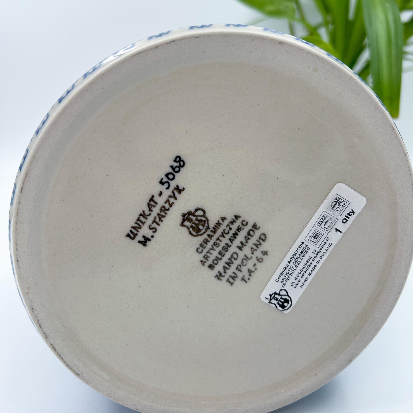 Utensil Jar 6”.  Handmade Polish pottery.  UNIKAT Dreams in Blue Design