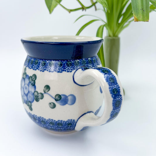 16 oz Bubble Mug. Handcrafted Polish pottery stoneware: Blue Poppies Design