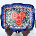 rectangular 8” baker with red poppy flowers is made by talented artisans