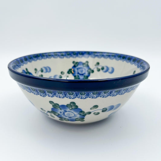 6.57” Stacking Bowl.  Hand crafted Polish pottery stoneware: Blue Poppies Design.