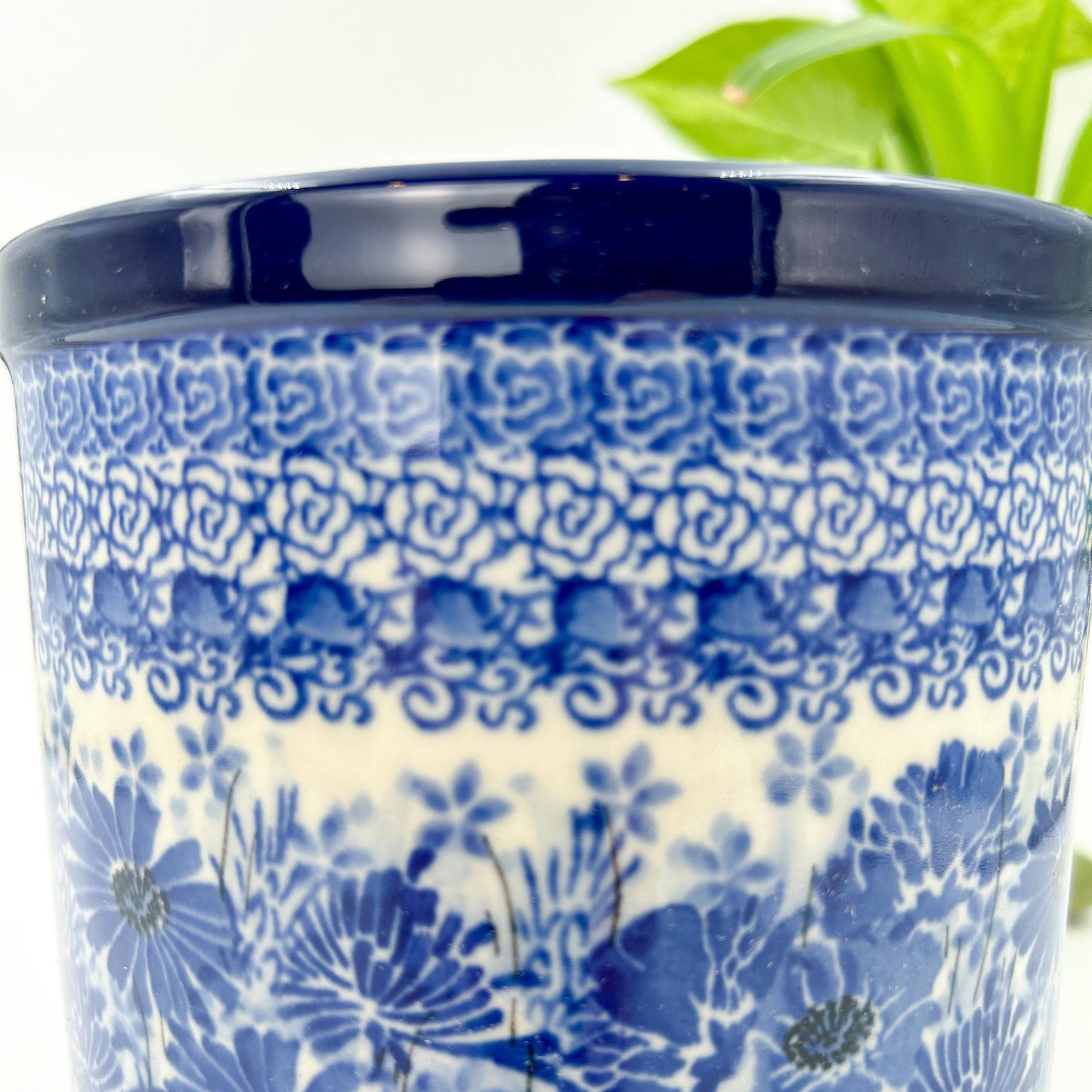 Utensil Jar 6”.  Handmade Polish pottery.  UNIKAT Dreams in Blue Design