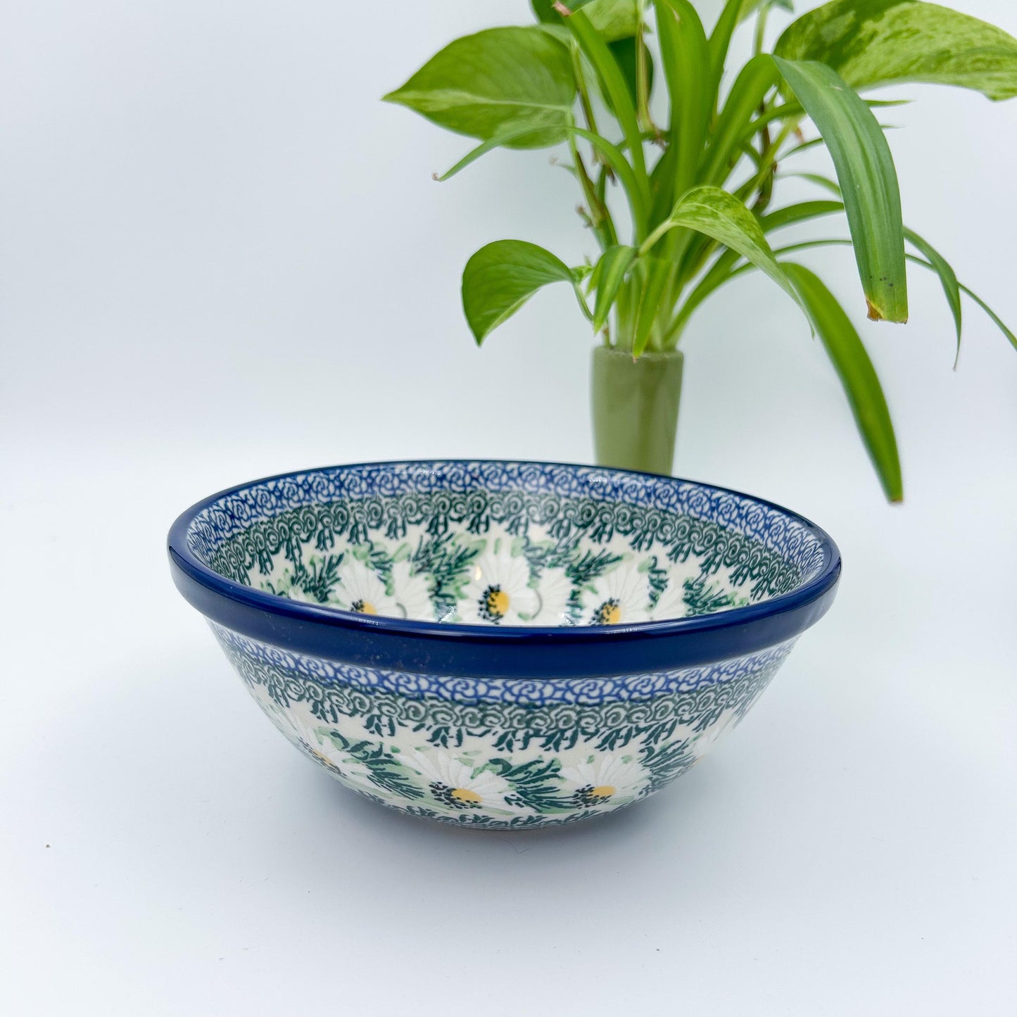 6.57” Stacking Bowl.  Hand crafted Polish pottery stoneware: UNIKAT Polish Daisies Design.