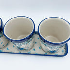 12” planter set of 3.  Handmade Polish pottery.  UNIKAT Forget Me Not Design