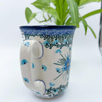 Back view of Forget Me Not bistro mug showing handle