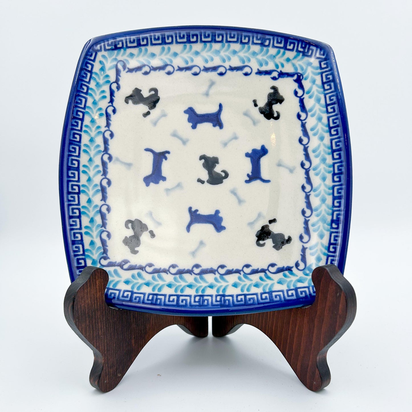 7” Puppy Plate.  Handmade Polish pottery.   Puppy Pleasure Design