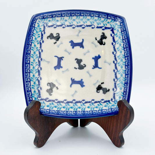7” Dog Plate.  Handmade Polish pottery.   Puppy Platter (dachshund) Design