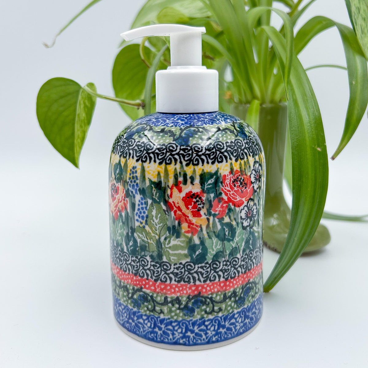 Soap Dispenser 5”.  Handmade Polish pottery.  UNIKAT Splendid Morning Glow