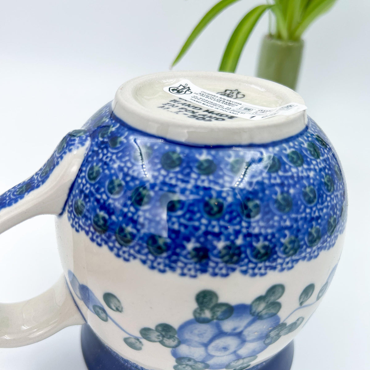16 oz blue floral Polish Pottery bubble mug is made by talented artisans from Poland.