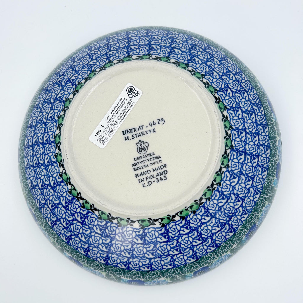 9”  Bowl.  Hand crafted Polish pottery stoneware: UNIKAT Moody Blues Design