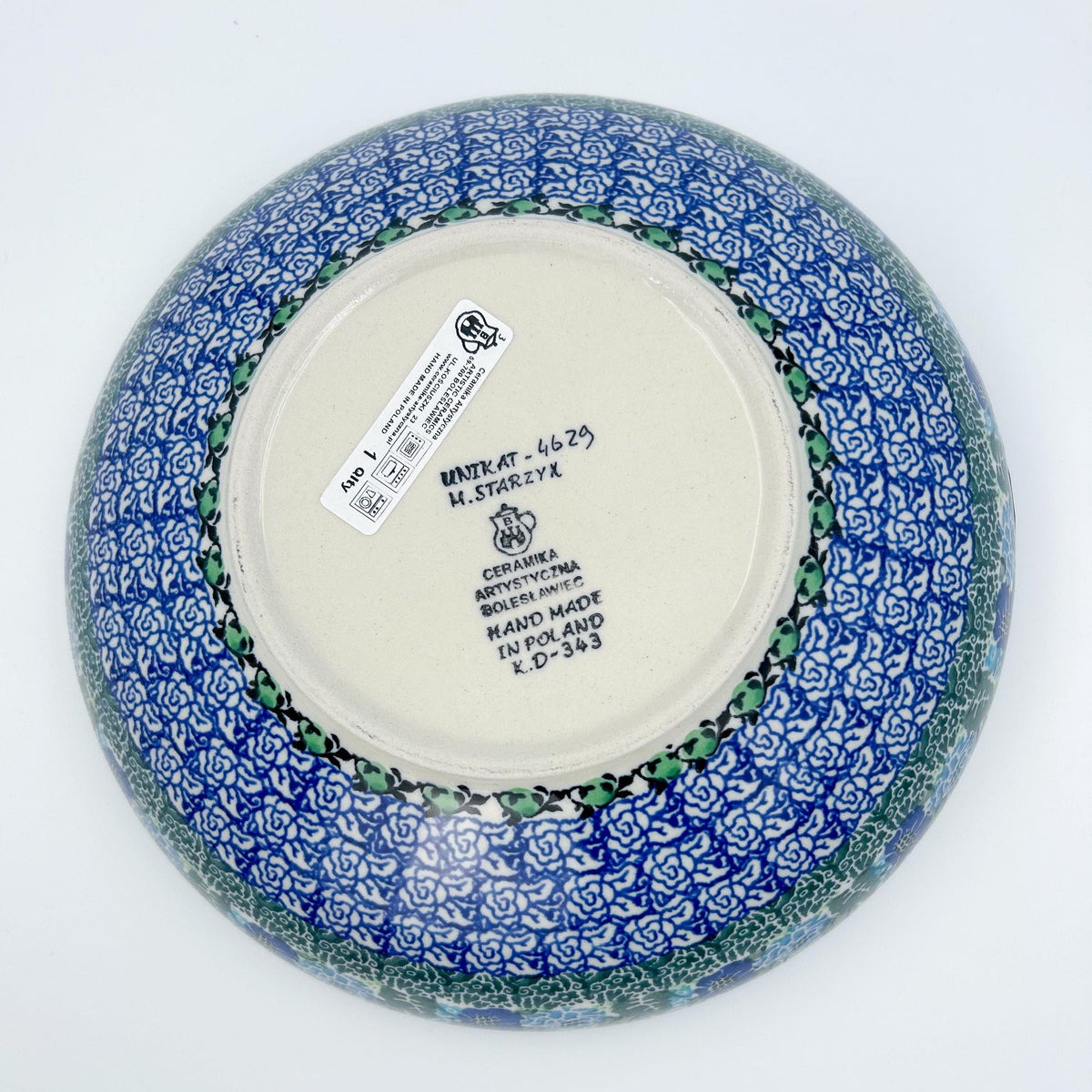 9”  Bowl.  Hand crafted Polish pottery stoneware: UNIKAT Moody Blues Design