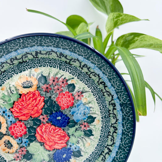 7.91” Plate.  Hand crafted Polish pottery stoneware: UNIKAT Splendid Meadow Design.