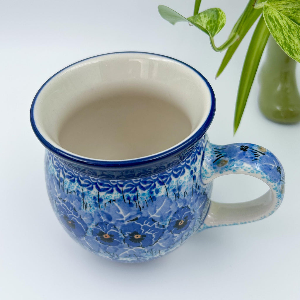 Deep Winter bubble mug, angled top view showing interior and pattern