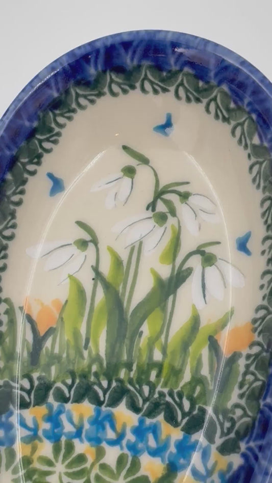 Spoon Rest 5”.  Handmade Polish pottery.  UNIKAT Snowdrop Garden Pattern