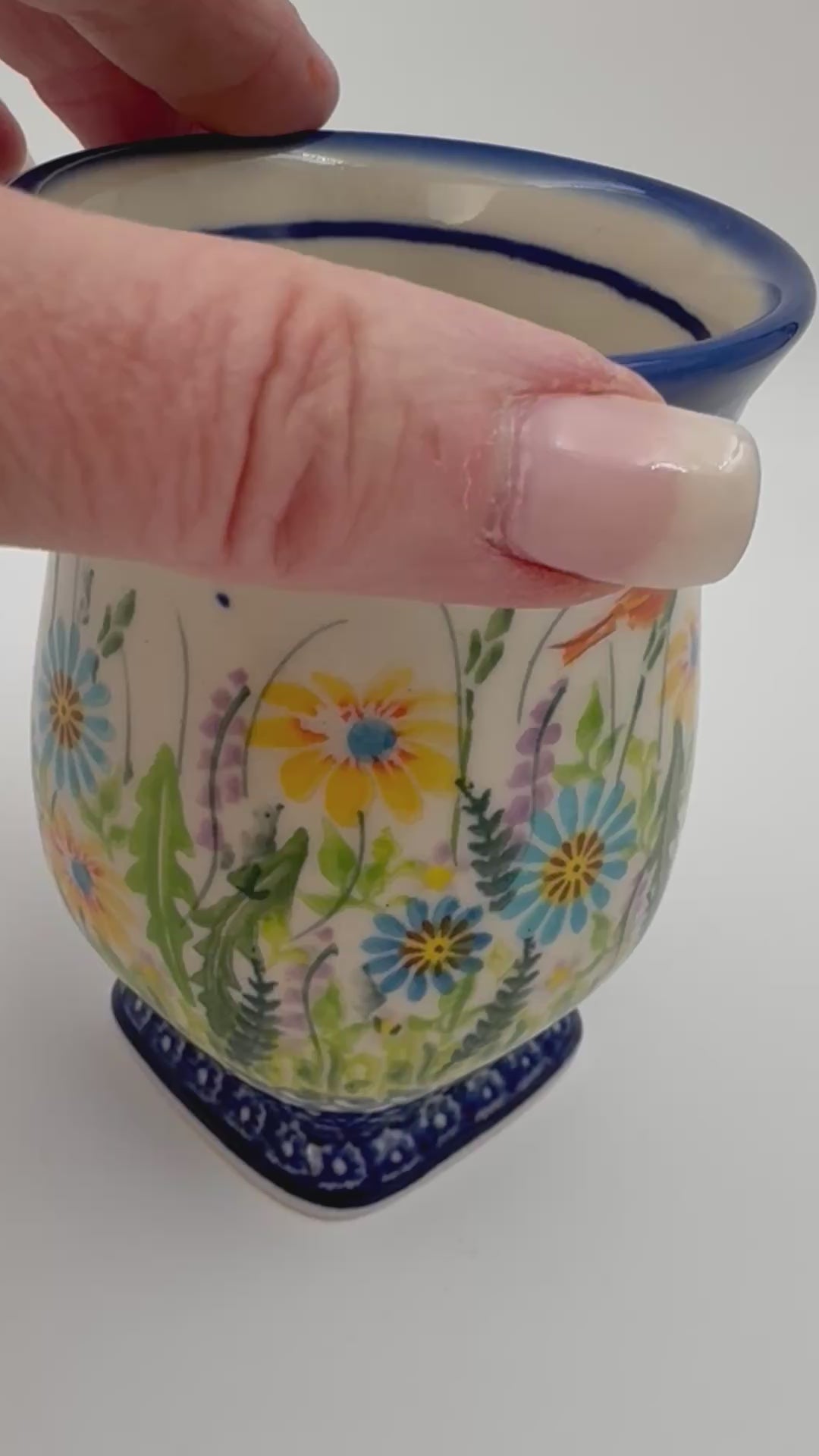 Tulip Mug 10oz. Handcrafted Polish pottery stoneware:  UNIKAT Wildflower Meadow Design
