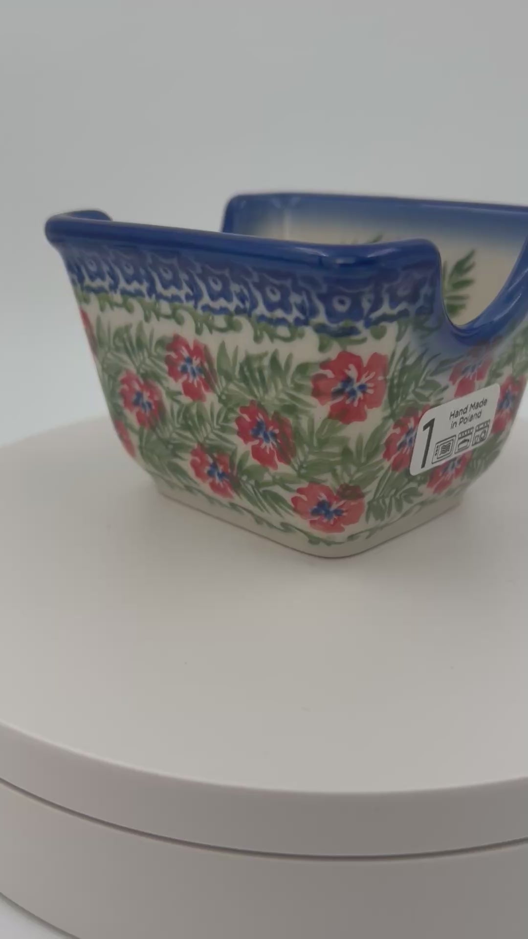 Polish pottery hand made  3” rectangular sugar packet holder in Happiness Pattern.
Ceramika Bona Company