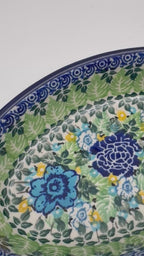6” Oval Bowl.  Hand crafted Polish pottery stoneware:  UNIKAT Lime Bouquet Design