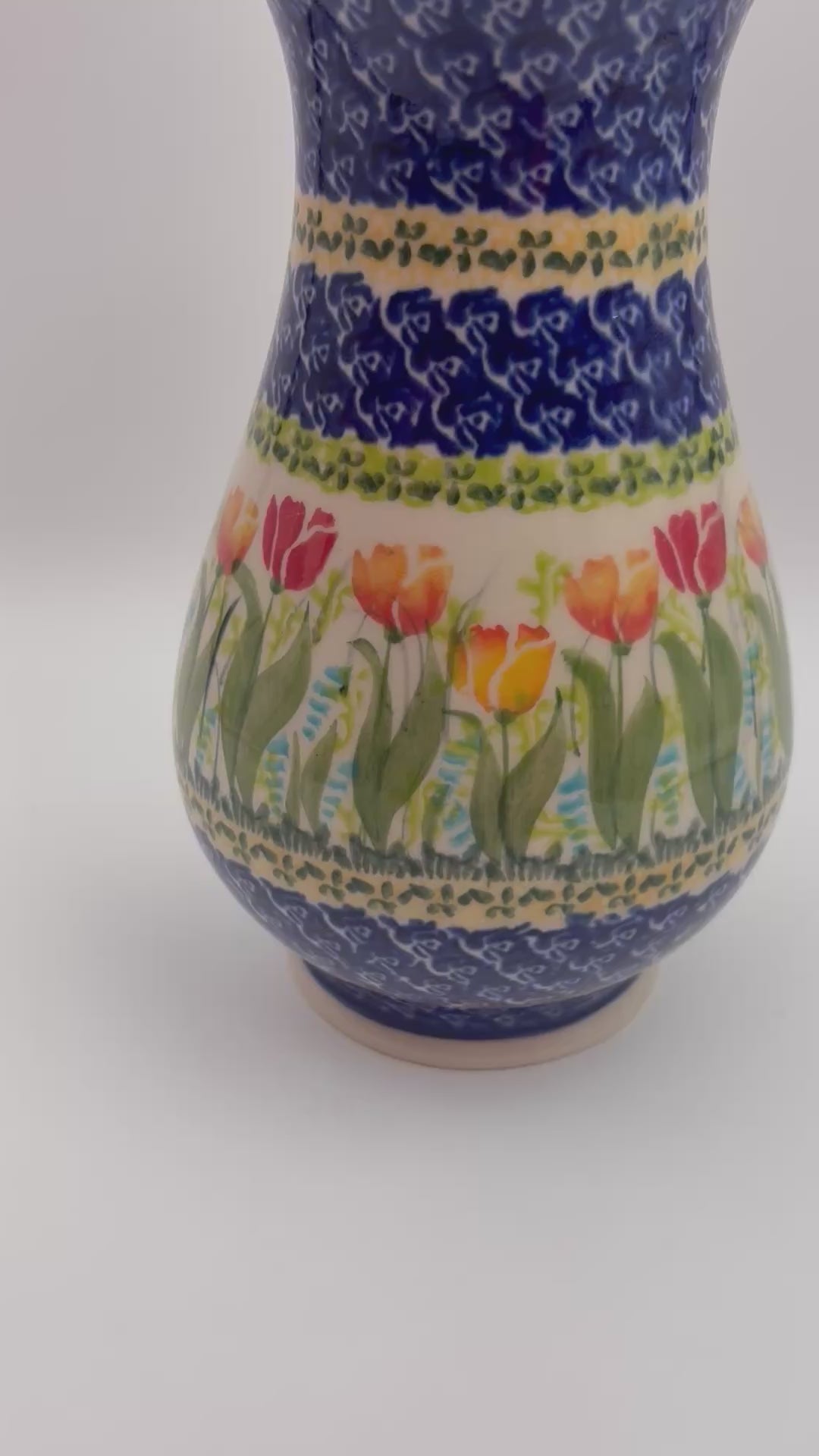Vase 9”. Handmade Polish pottery.  UNIKAT Tulip Fields