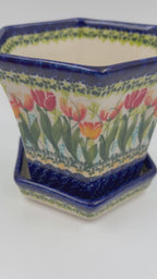 5” Flower Pot.  Handmade Polish pottery.  UNIKAT Tulip Fields