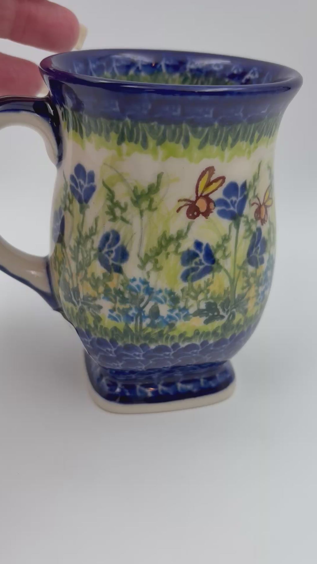 Tulip Mug 10oz. Handcrafted Polish pottery stoneware:  UNIKAT Bluebell Meadow