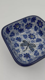 4” Square Bowl.  Hand crafted Polish pottery stoneware:  Misty Dragonfly Design.