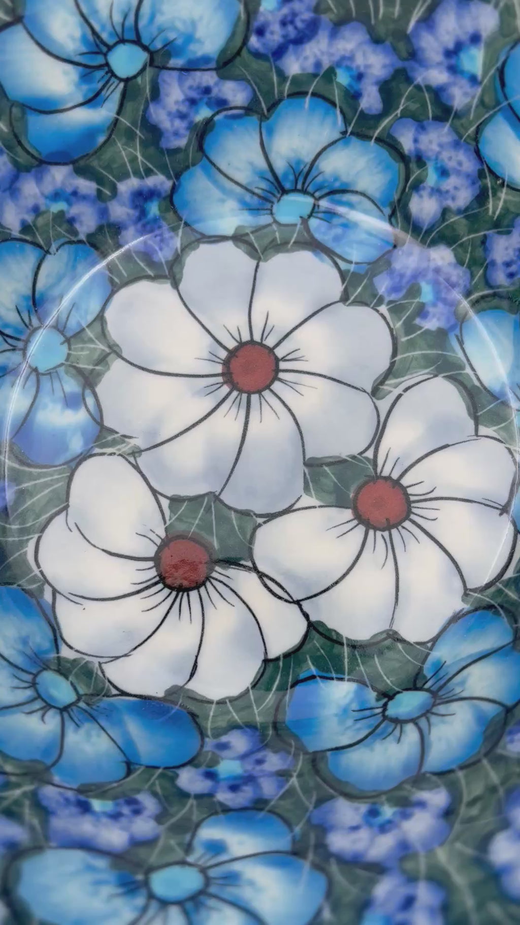 7" Wavy Bowl  Hand crafted Polish pottery stoneware: UNIKAT Forget Me not Pansy