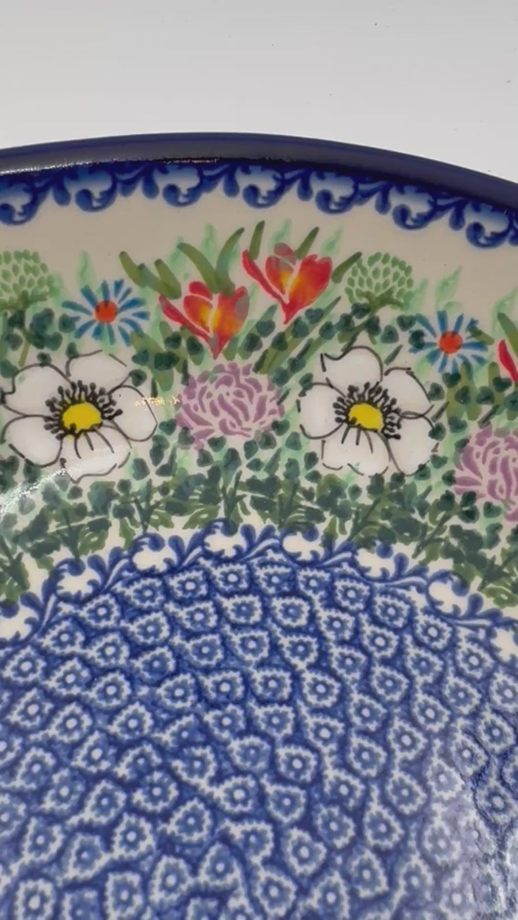 10" Bowl with Handles.  Hand crafted Polish pottery stoneware:  UNIKAT Cottage Garden