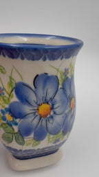 Tulip Mug 10oz. Handcrafted Polish pottery stoneware:  UNIKAT Blue Daisy