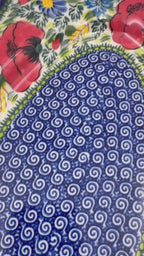 13" Cezar Platter.  Hand crafted Polish pottery stoneware: UNIKAT Garden Poppy Design.