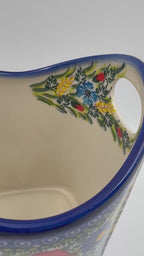 Basket Container & Utensil Med.  Handmade Polish pottery.  UNIKAT Garden Poppy Design